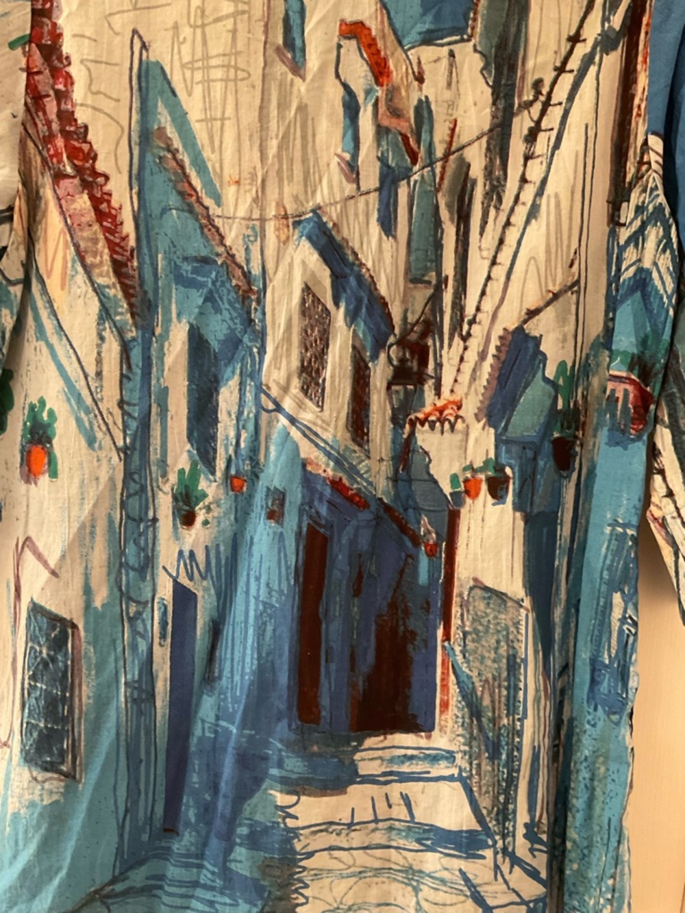 Abstract Scenic Button-Down Shirt - Blue Greece Italy Europe 21.5. By 28 inch - Picture 6 of 7